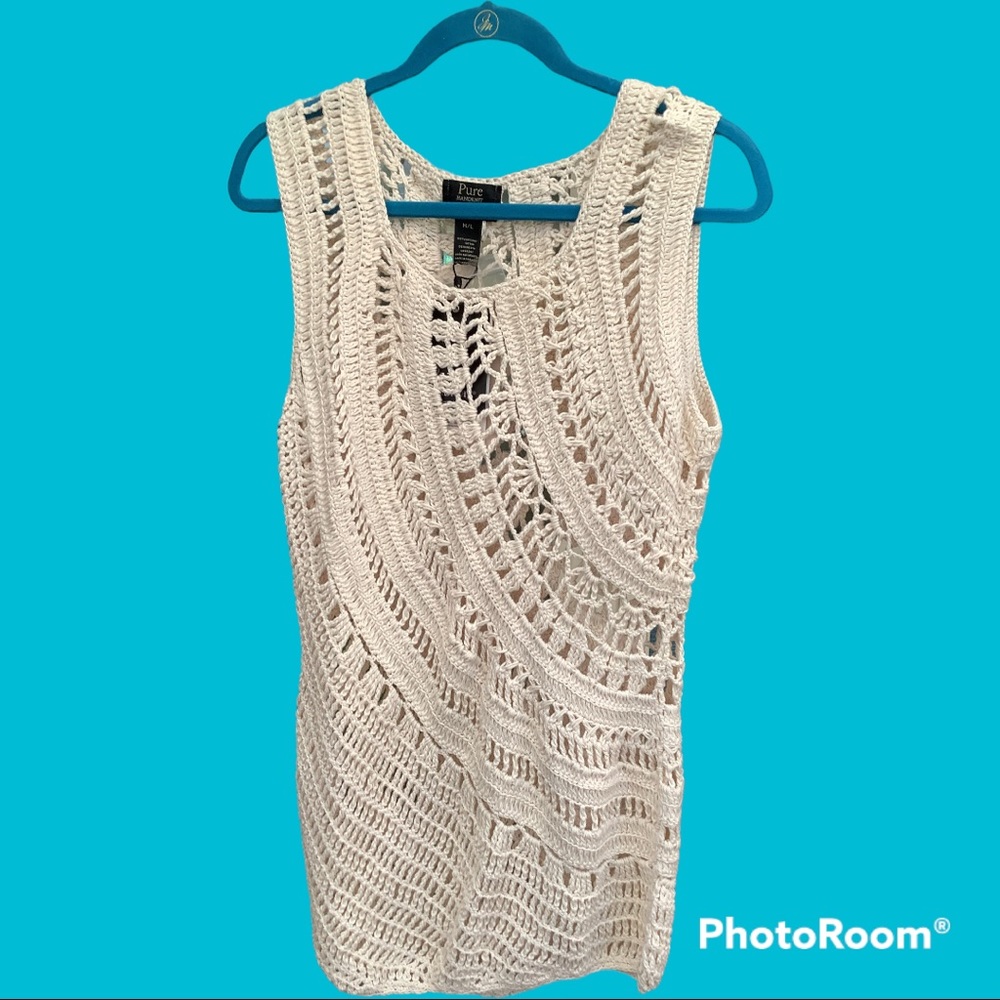 Pure Hand Knit Crocheted Long Tank Top. Beige, M/L, NWT